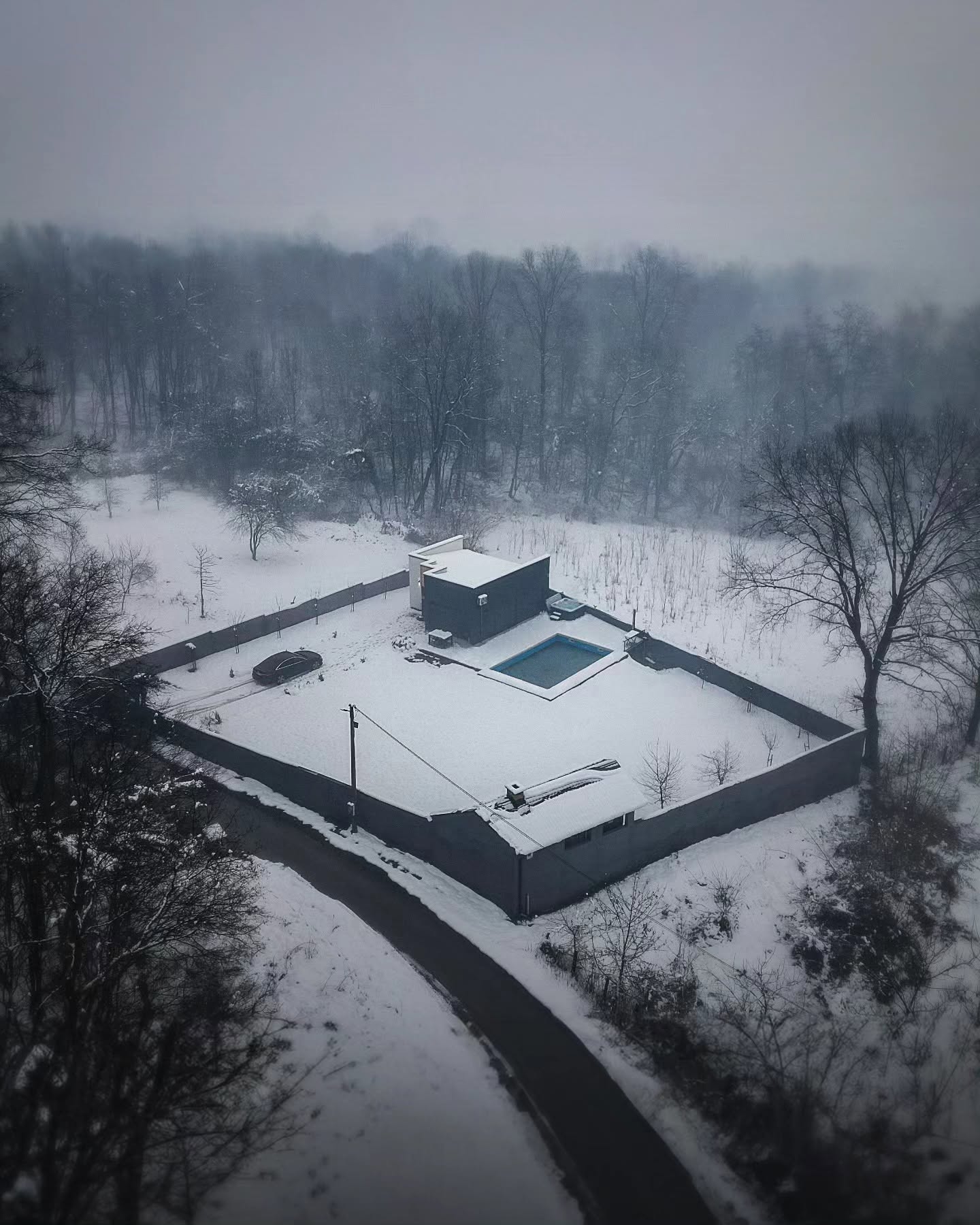Imanje Vile Monia pod snijegom, iz zraka